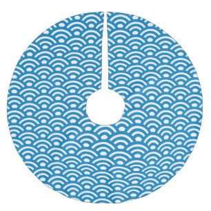 Seigaiha, Waves, Japanese, Blue and White Brushed Polyester Tree Skirt