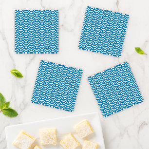 Seigaiha, Waves, Japanese, Blue and White Coaster Set