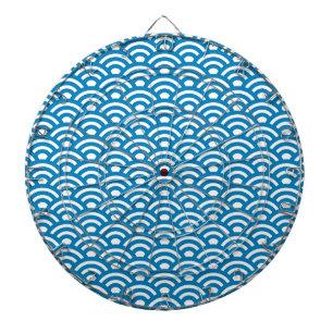 Seigaiha, Waves, Japanese, Blue and White Dart Board