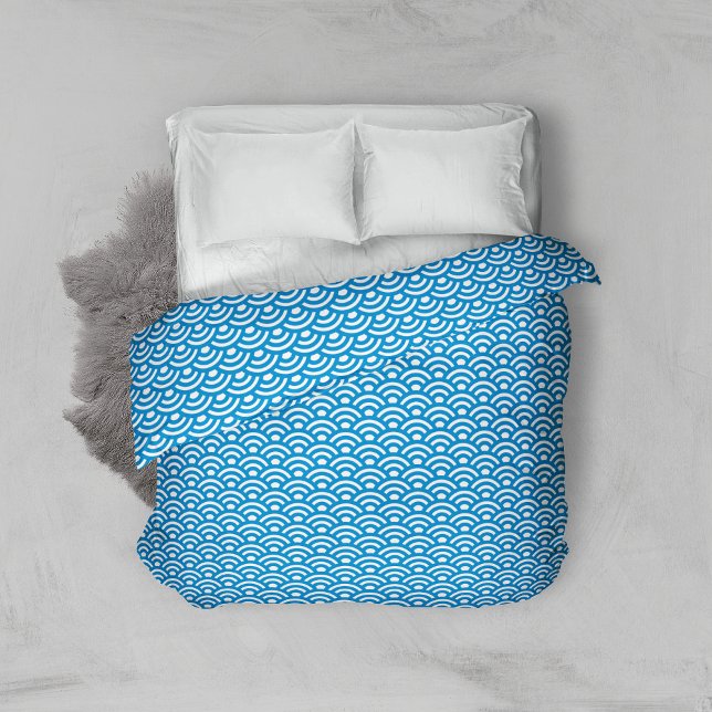 Seigaiha, Waves, Japanese, Blue and White Duvet Cover (Creator Uploaded)