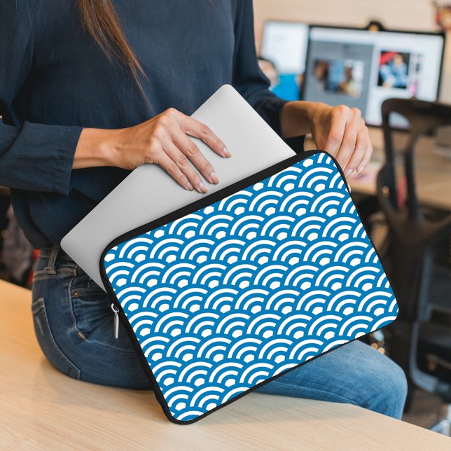 Seigaiha, Waves, Japanese, Blue and White Laptop Sleeve (Creator Uploaded)