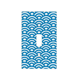 Seigaiha, Waves, Japanese, Blue and White Light Switch Cover
