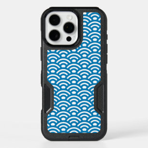 Seigaiha, Waves, Japanese, Blue and White iPhone 16 Pro Max Case