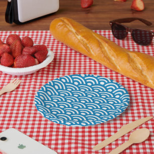 Seigaiha, Waves, Japanese, Blue and White Paper Plates