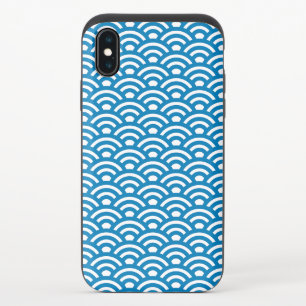 Seigaiha, Waves, Japanese, Blue and White iPhone XS Slider Case