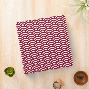 Seigaiha, Waves, Japanese, Burgundy and White 3 Ring Binder