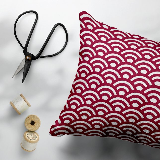 Seigaiha, Waves, Japanese, Burgundy and White Accent Pillow (Creator Uploaded)