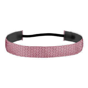 Seigaiha, Waves, Japanese, Burgundy and White Athletic Headband