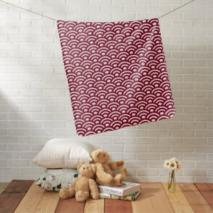Seigaiha, Waves, Japanese, Burgundy and White Baby Blanket