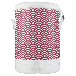 Seigaiha, Waves, Japanese, Burgundy and White Beverage Cooler
