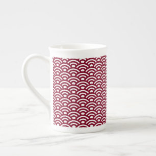 Seigaiha, Waves, Japanese, Burgundy and White Bone China Mug