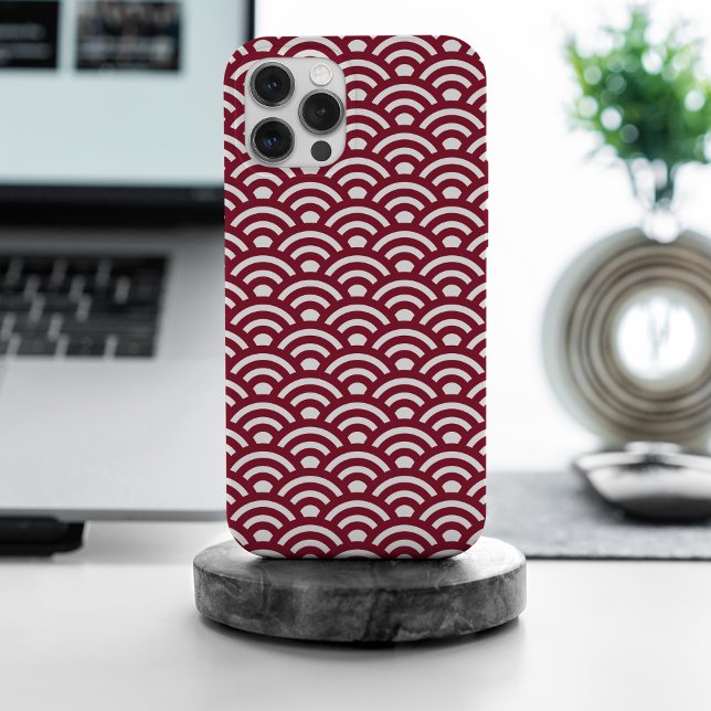 Seigaiha, Waves, Japanese, Burgundy and White Case-Mate iPhone Case (Creator Uploaded)