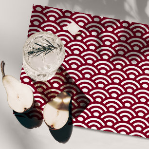 Seigaiha, Waves, Japanese, Burgundy and White Cloth Placemat