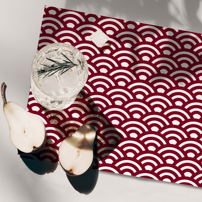 Seigaiha, Waves, Japanese, Burgundy and White Cloth Placemat (Creator Uploaded)