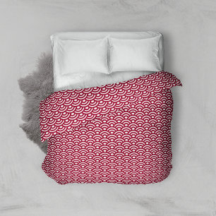 Seigaiha, Waves, Japanese, Burgundy and White Duvet Cover