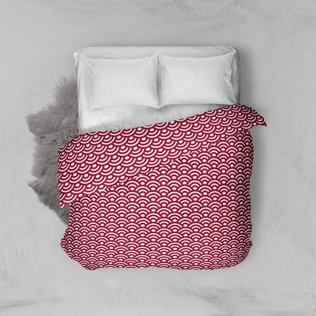 Seigaiha, Waves, Japanese, Burgundy and White Duvet Cover (Creator Uploaded)