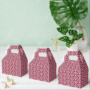 Seigaiha, Waves, Japanese, Burgundy and White Favor Boxes