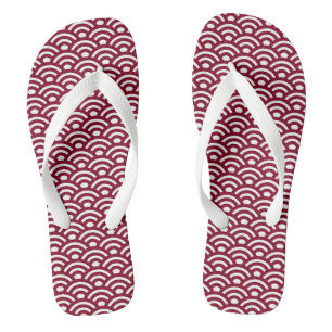 Seigaiha, Waves, Japanese, Burgundy and White Flip Flops