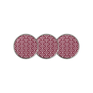 Seigaiha, Waves, Japanese, Burgundy and White Golf Ball Marker