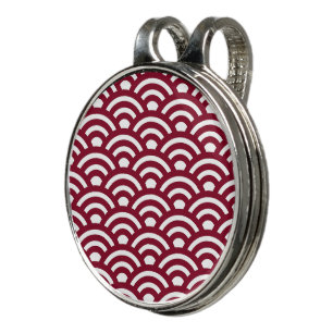 Seigaiha, Waves, Japanese, Burgundy and White Golf Hat Clip
