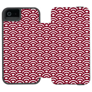 Seigaiha, Waves, Japanese, Burgundy and White iPhone SE/5/5s Wallet Case