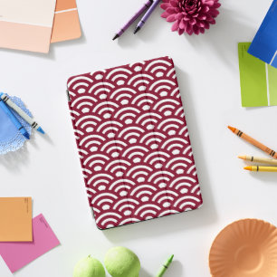 Seigaiha, Waves, Japanese, Burgundy and White iPad Pro Cover