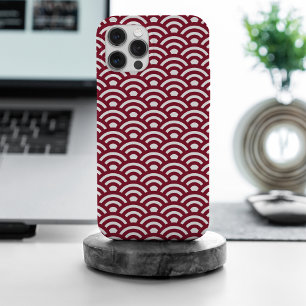 Seigaiha, Waves, Japanese, Burgundy and White iPhone 15 Pro Max Case