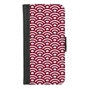 Seigaiha, Waves, Japanese, Burgundy and White iPhone 8/7 Wallet Case