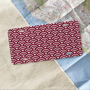 Seigaiha, Waves, Japanese, Burgundy and White License Plate