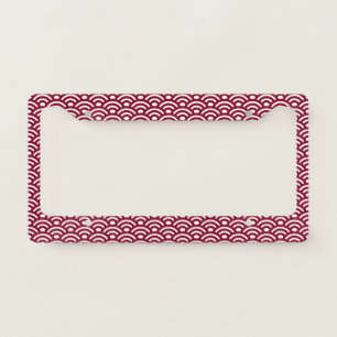 Seigaiha, Waves, Japanese, Burgundy and White License Plate Frame