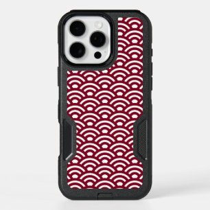 Seigaiha, Waves, Japanese, Burgundy and White iPhone 16 Pro Max Case