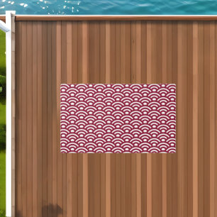 Seigaiha, Waves, Japanese, Burgundy and White Outdoor Rug