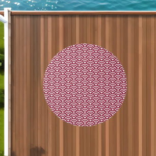 Seigaiha, Waves, Japanese, Burgundy and White Outdoor Rug