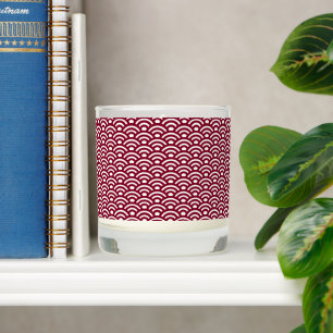 Seigaiha, Waves, Japanese, Burgundy and White Scented Candle