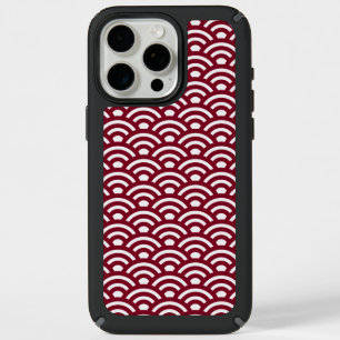 Seigaiha, Waves, Japanese, Burgundy and White iPhone 15 Pro Max Case
