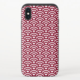 Seigaiha, Waves, Japanese, Burgundy and White iPhone XS Slider Case