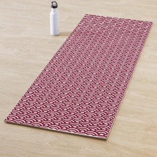 Seigaiha, Waves, Japanese, Burgundy and White Yoga Mat