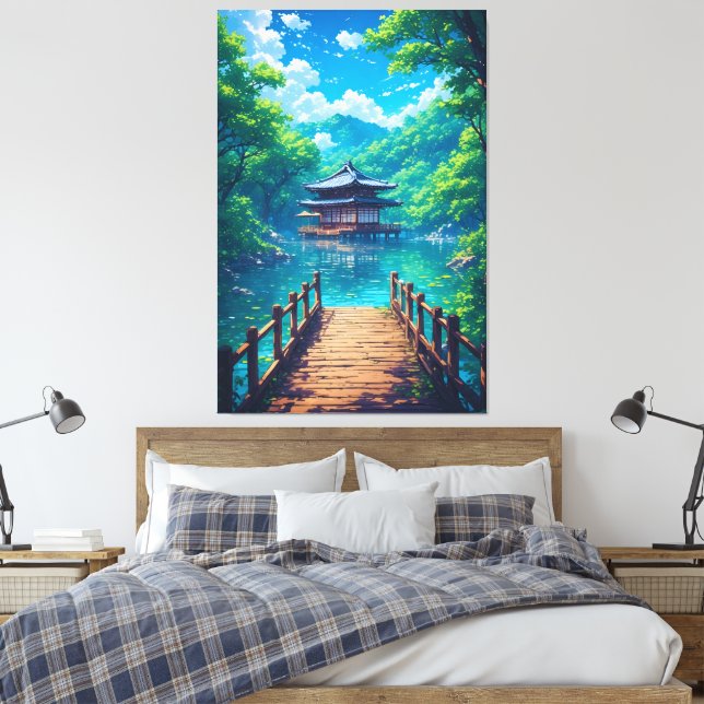 (Seijaku no Kohan) -  Lakeside Serenity Canvas Print (Insitu(Bedroom))
