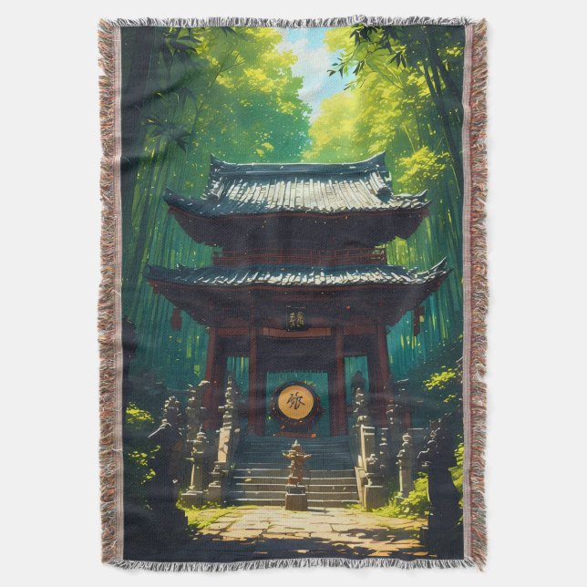 "Seijaku no Mon" – Gate of Tranquility Throw Blanket (Front Vertical)