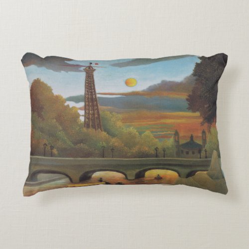 Seine and Eiffel Tower at Sunset by Henri Rousseau Accent Pillow