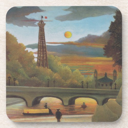 Seine and Eiffel Tower at Sunset by Henri Rousseau Beverage Coaster
