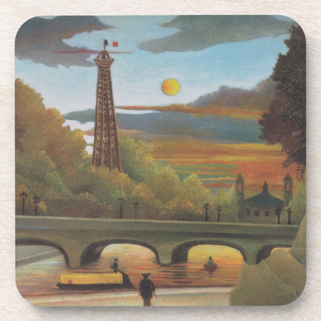 Seine and Eiffel Tower at Sunset by Henri Rousseau Beverage Coaster (Front)