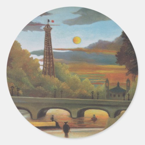 Seine and Eiffel Tower at Sunset by Henri Rousseau Classic Round Sticker