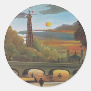 Seine and Eiffel Tower at Sunset by Henri Rousseau Classic Round Sticker
