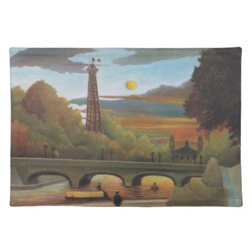 Seine and Eiffel Tower at Sunset by Henri Rousseau Cloth Placemat