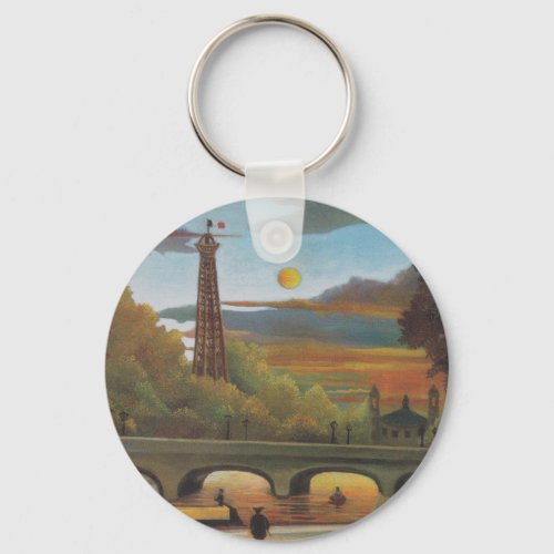 Seine and Eiffel Tower at Sunset by Henri Rousseau Keychain
