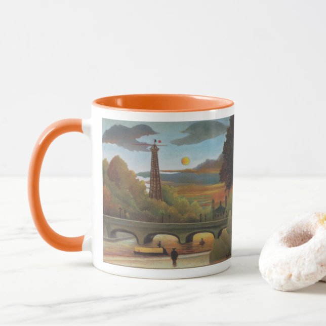 Seine and Eiffel Tower at Sunset by Henri Rousseau Mug (With Donut)