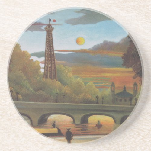 Seine and Eiffel Tower at Sunset by Henri Rousseau Sandstone Coaster