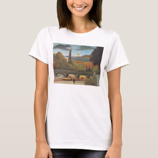 Seine and Eiffel Tower at Sunset by Henri Rousseau T-Shirt (Front)