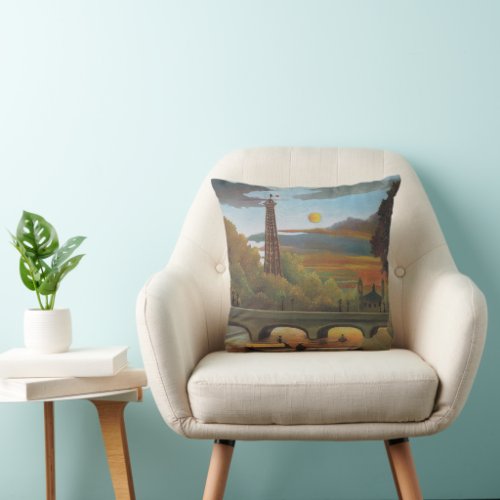 Seine and Eiffel Tower at Sunset by Henri Rousseau Throw Pillow